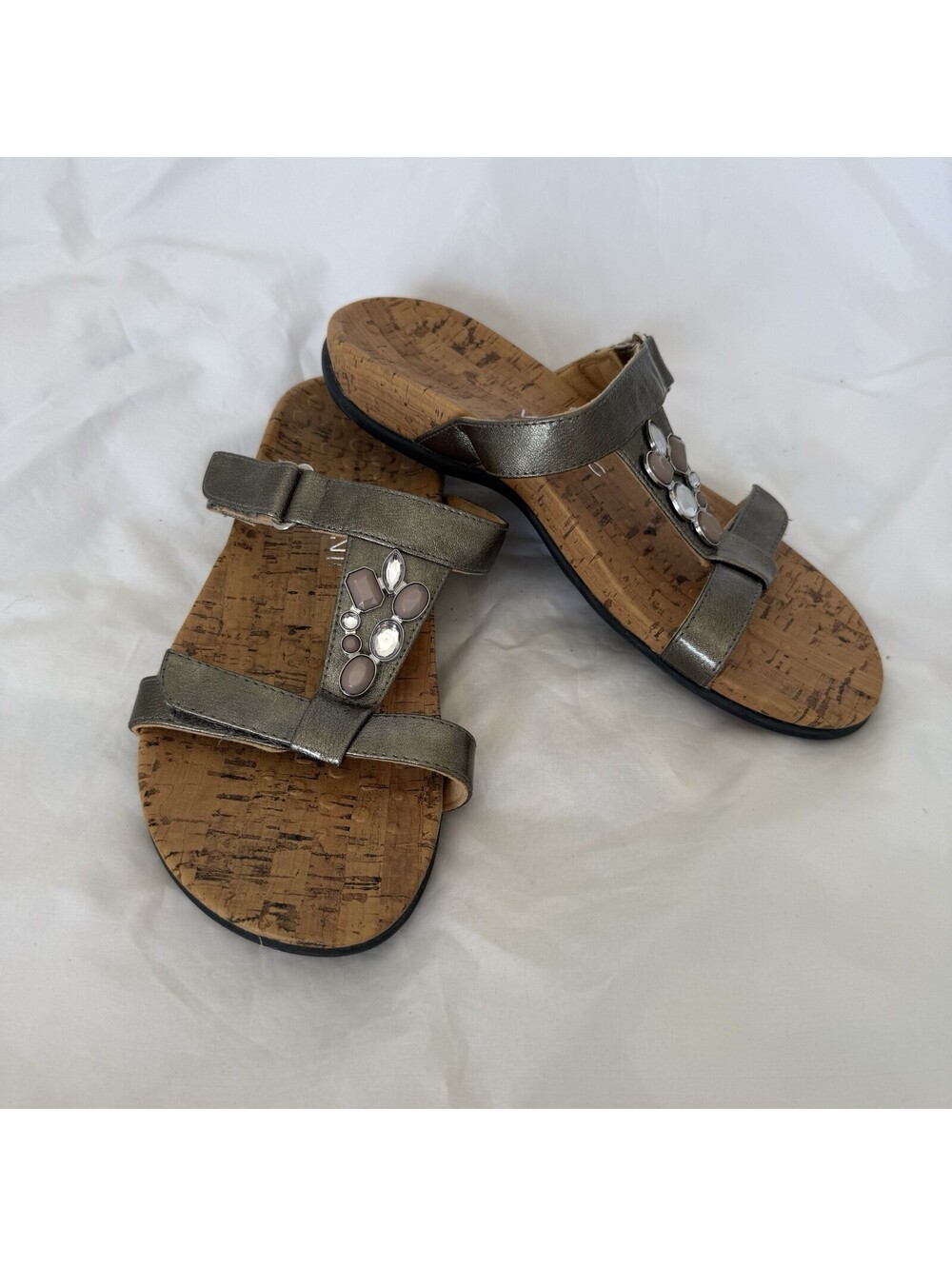 Vionic 342 Viviana Jeweled Slide Sandals Size 9 Wide Bronze Patent Leather